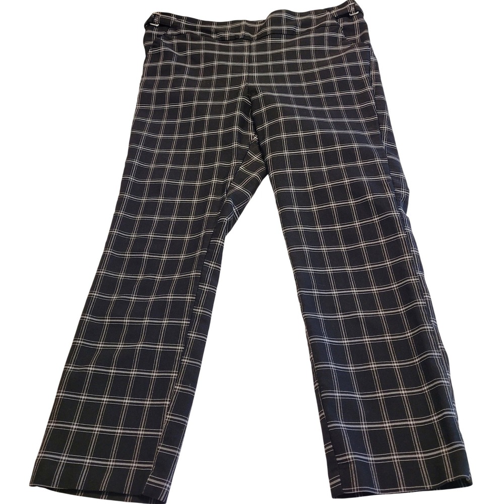 Maurices Plaid Pull On Trousers Womens L Black White Buckle Preppy Classic